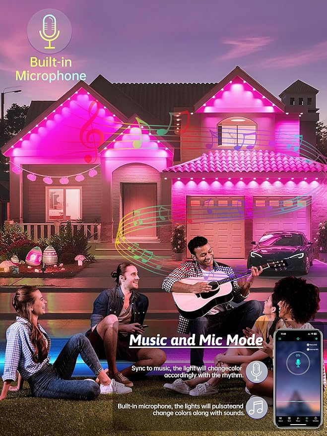 Permanent Outdoor Lights, 500FT RGB IP67 Waterproof Eaves Lighting, Smart LED Outside House Lights with App/Remote Control for Halloween, Christmas Decor, Holiday, Party, Daily, All Year-Round