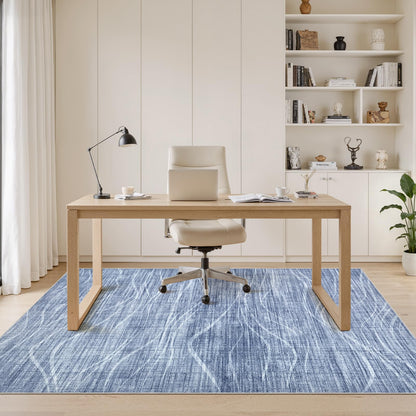 WITSHOCK 9x12 Area Rug, Washable Rugs for Living Room, Large Rug Thin Carpet Non Slip Stain Resistant Soft Carpets, Modern Wave Striped Rugs for Bedroom Dining Room Office Kitchen Nursery, Blue