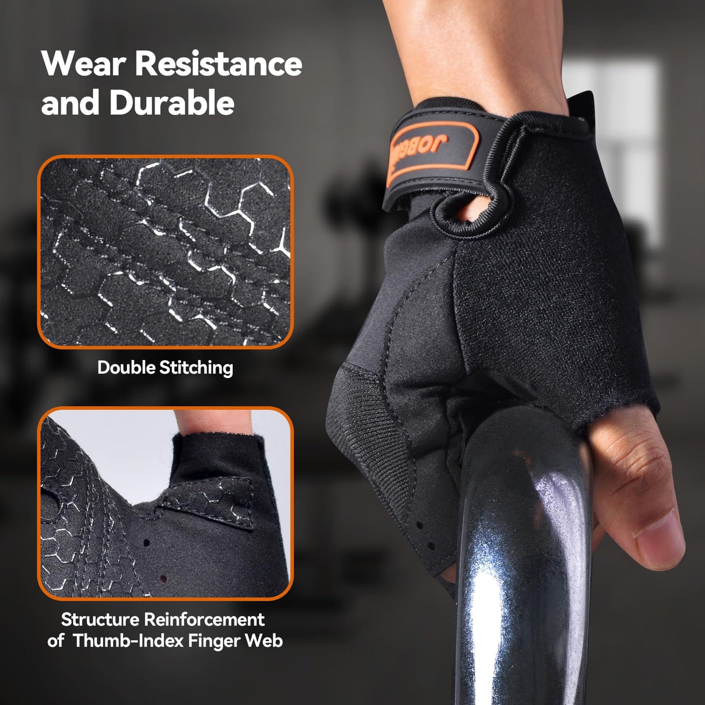 JOBGAIN Workout Gloves for Women and Men, Breathable Weight Lifting Gloves, Grip & Shock Absorption, Full Palm Protection, for Gym Exercise, Fitness, Training & Cycling, Black, Size S