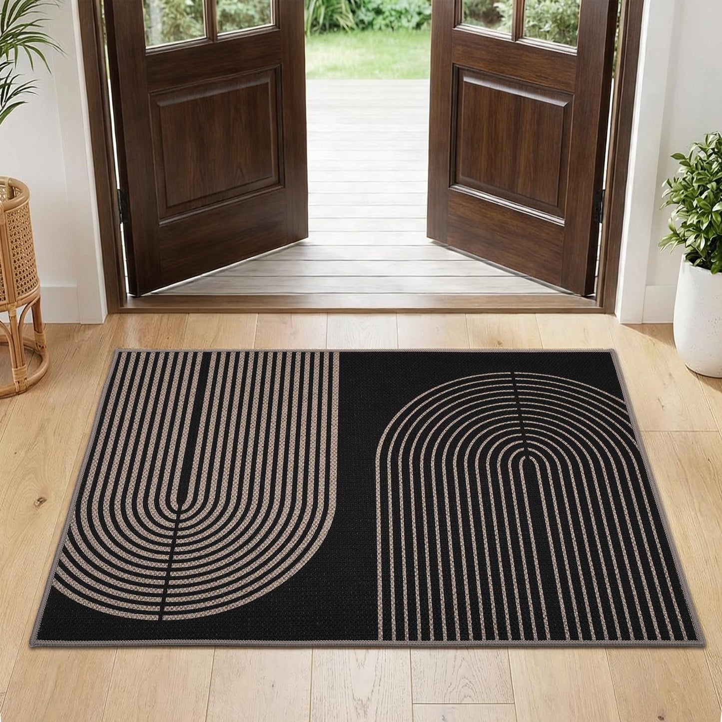 GarveeHome Modern Rainbow Easy Jute Rug, 2x3 Entryway Rug Indoor Outdoor Front Door Mat Neutral Non Slip Non Shedding Washable Farmhouse Kitchen Mat