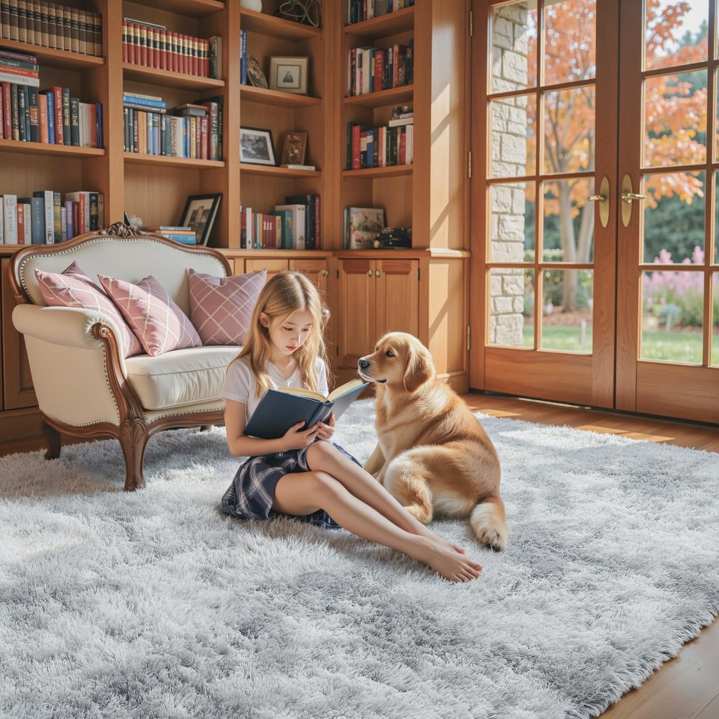 8x10 Area Rugs for Living Room Bedroom, Large Area Rug Shag Shaggy Carpet Soft Plush Furry Bedside Rug, Rugs for Home Decor (Light Grey Tie-Dyed, 8x10 Feet)