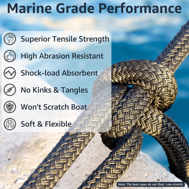 PACTHSD 4 Pack 3/8 Inch x 10 ft Boat Fender Lines - Marine Grade Nylon Boat Rope with 6" Loop for Tying Fenders and Docking - Double Braided Dock Lines, Easy Handling, Fray Resistant, Black