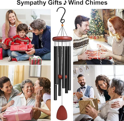 Large Aluminium Wind Chimes Outside, Soothing Melodic Memorial Sympathy Wind Chime, Suitable Outdoor Garden Decor, Gift for Mom Women Neighbors (Black Wind Chimes-36 in)