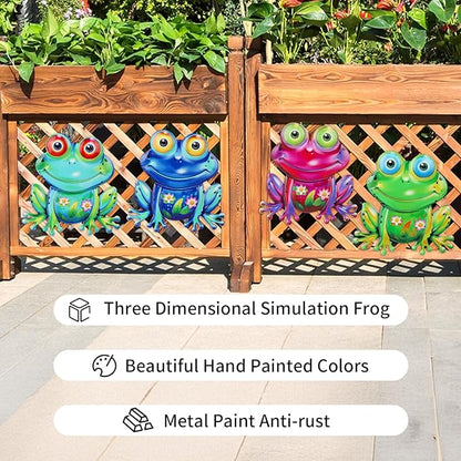 Metal Frog Wall Decor, 4Pcs Frog Iron Wall Art Sculptures Art Frogs Wall Hanging Sculpture Decoration.Outdoor Fence Art for Home Garden, Fence, Patio, Yard, Bedroom Outside Gifts for Adults