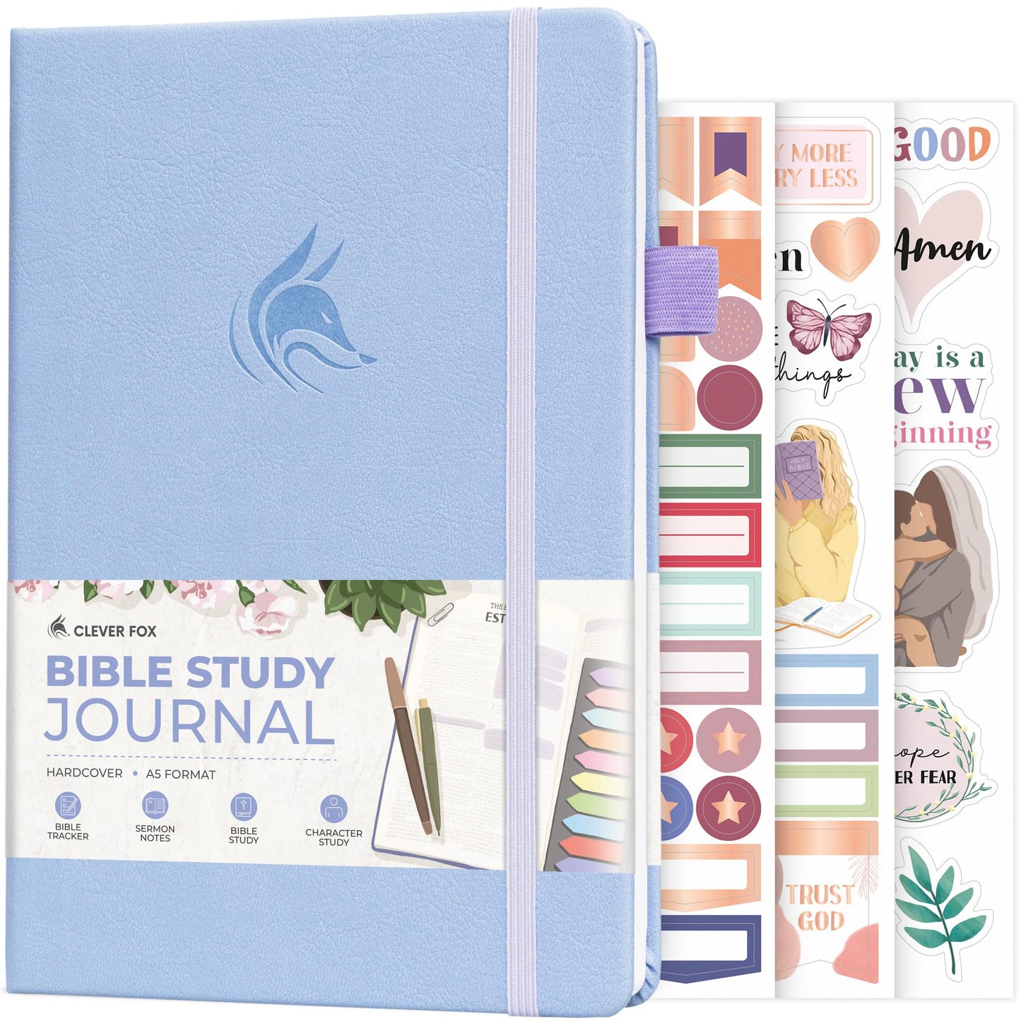 Clever Fox Bible Study Journal – Church Notes Notebook – Note Taking & Journaling Kit – Faith Based Religious Gifts & Accessories (Periwinkle)