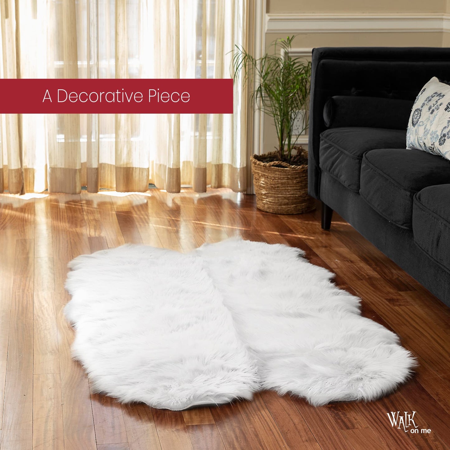Walk on Me Silky Soft Faux Fur Rug, 3 ft. x 5 ft. White Fluffy Rug, Shaggy Sheepskin Great for Living Room, Bedroom, Kid's Room, or Nursery, Home Décor Accent, Machine Washable with Non-Slip Backing