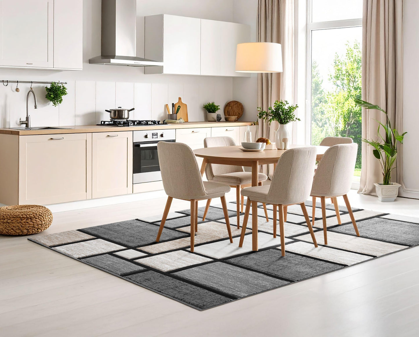HADBA Modern 5x7 Sand Geometry Living Room Rug - Area Rugs for Living Room Dining & Bedroom - Hand Carved Runner Carpet - Durable Polyester - Non-Fade Stain-Resistant - Turkish Made