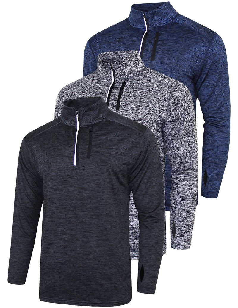 Liberty Imports 3-Pack Men’s Quarter-Zip Pullover Lightweight Long Sleeve Athletic Jackets Performance Workout Running Shirts