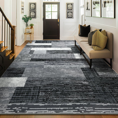 Large Area Rugs,Modern Geometric Patchwork Floor Decor for Bedroom Aesthetic Carpet, Rockwood Collection, Indoor Rugs for Living Room, Dining Room, Nursery, Office, Machine Washable Rug,5x8 Ft Grey