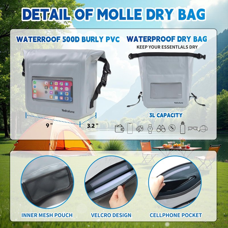 Yedralune Waterproof MOLLE Dry Bag, Compatible with YETI Hopper Flip, Tactical Backpack, Soft Cooler, for Dry Bag Sidekick