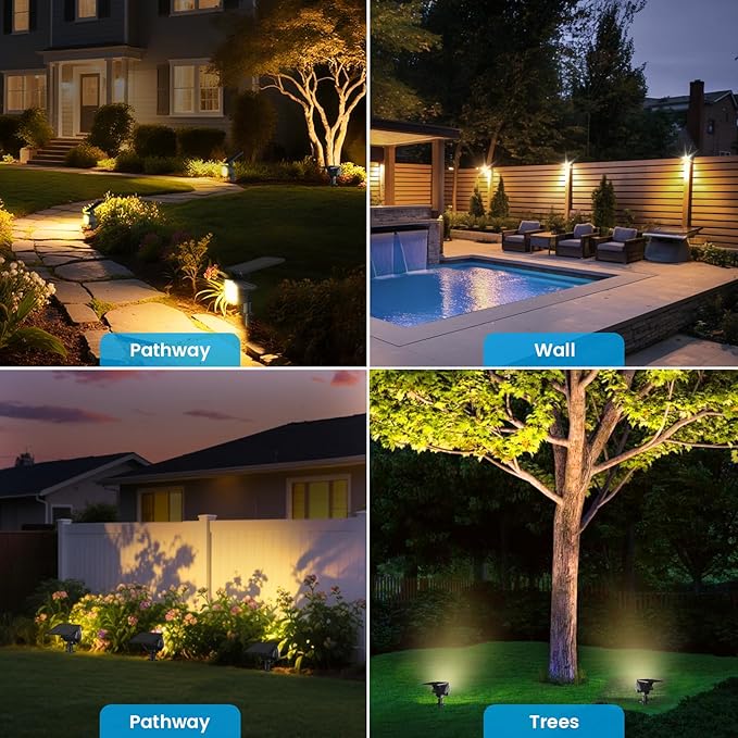 VOLISUN Solar Spotlight Outdoor, IP67 Waterproof Solar Landscape Spot Lights，Uplights for Yard Garden Pathway - 8 Pack (Warm White) 27 LED 3 Lighting Modes