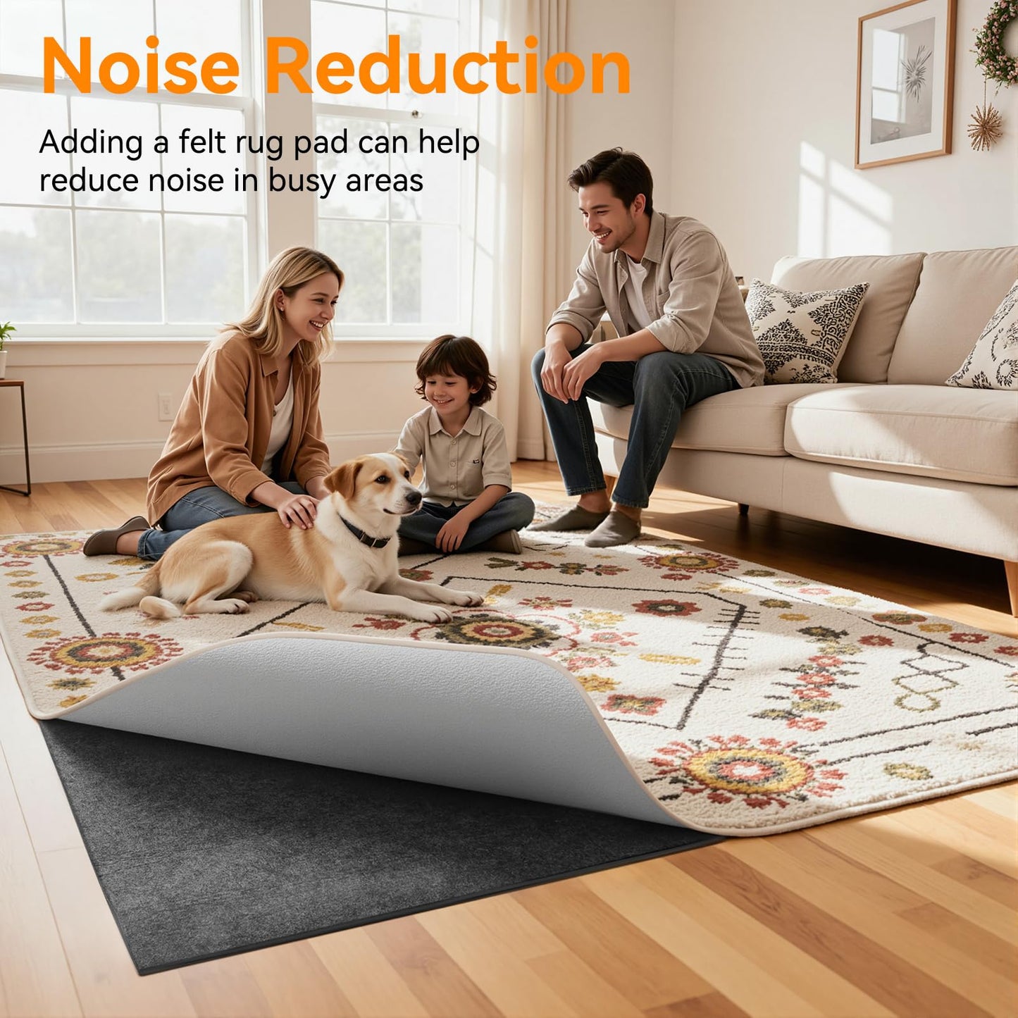 Songrey Non Slip Rug Pad Gripper 8x10 Ft, Thick Felt Fabric with Anti Skid Backing, Carpet Pad for Hardwood Floors, Keep Area Rugs in Place and Safe