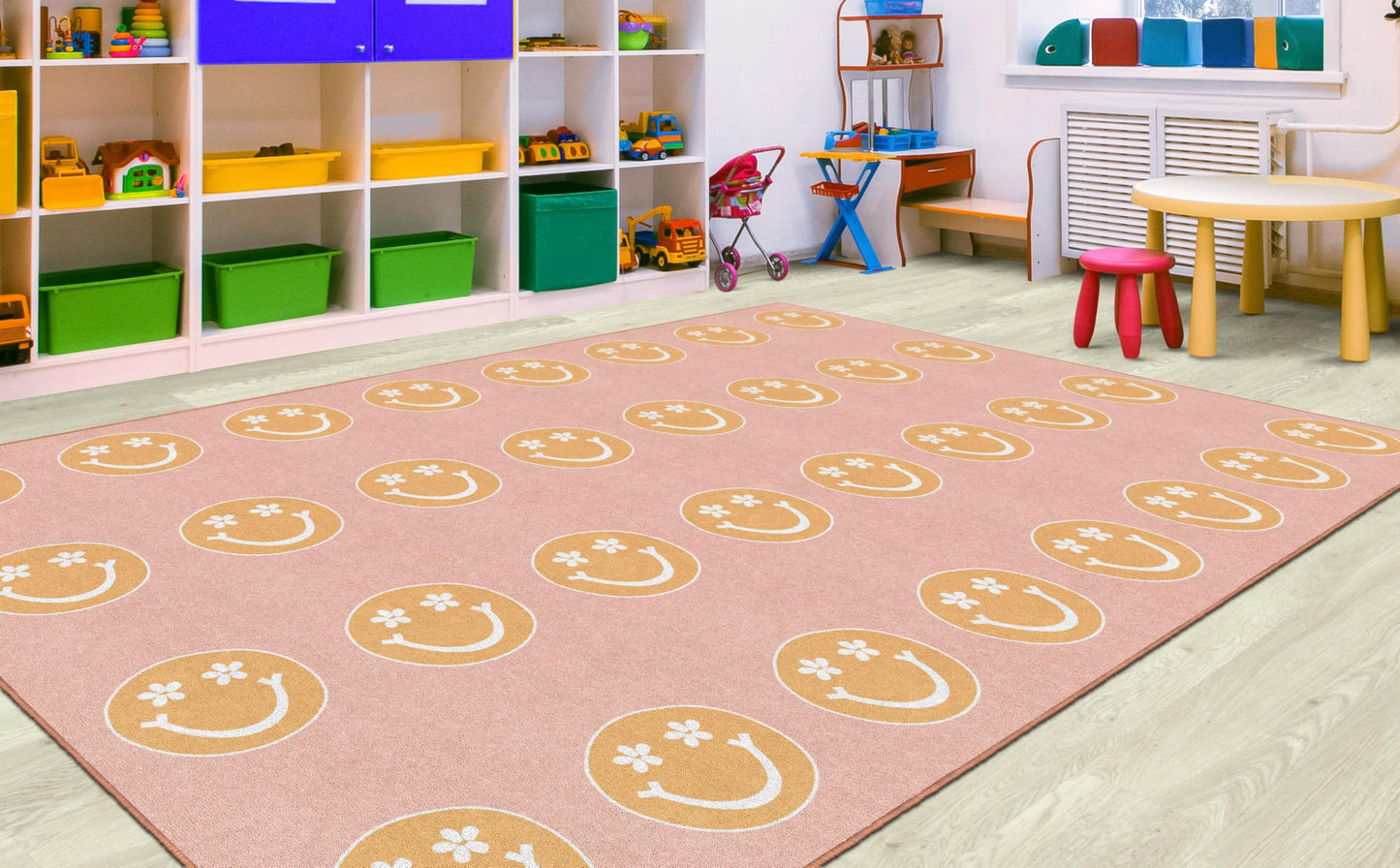 Flagship Carpets Good Vibes Happy Faces Children's Classroom Décor Area Rug for Schools, Durable and Fun for Learning Centers, Daycares and Preschools, 5' X 7'6"