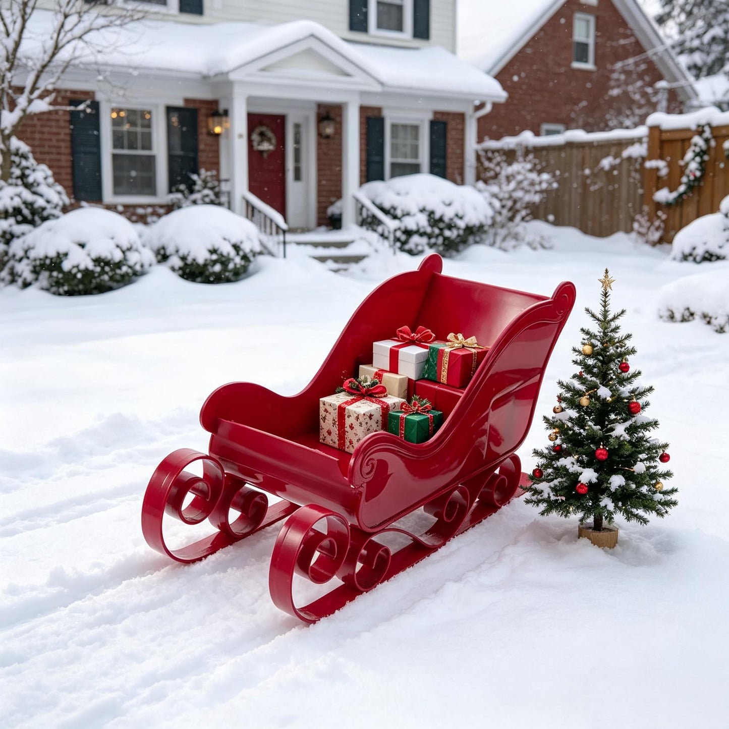 Christmas Sleigh Decor, Mini Sled Ornament Xmas Candy Tray Platter Dish Classic Sleigh for Holiday Outdoor Tabletop Sleighs
