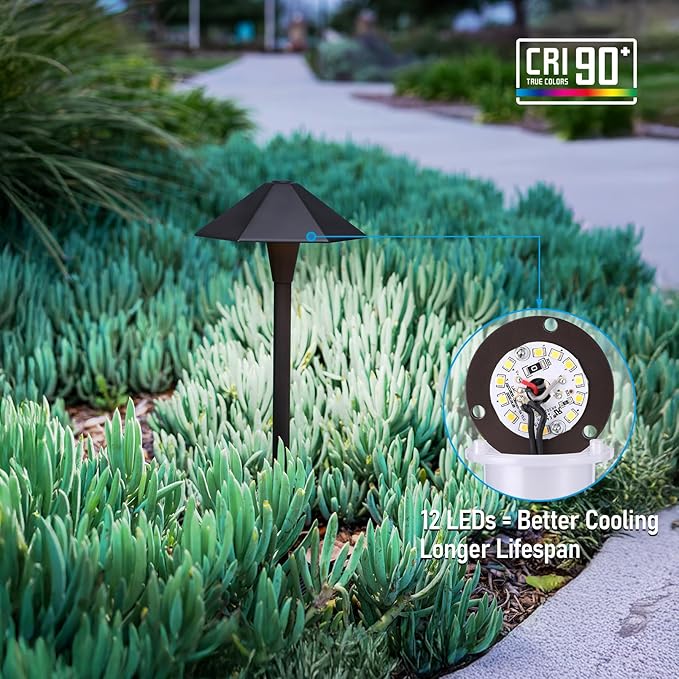 LEONLITE 5CCT Low Voltage Pathway Lights, LED Landscape Path Lights, 1800/2700/3000/4000/5000K, Hexagon Head, 12-24V AC/DC, IP65 Outdoor Walkway Light, Oil Rubbed Bronze Aluminum, Pack of 6