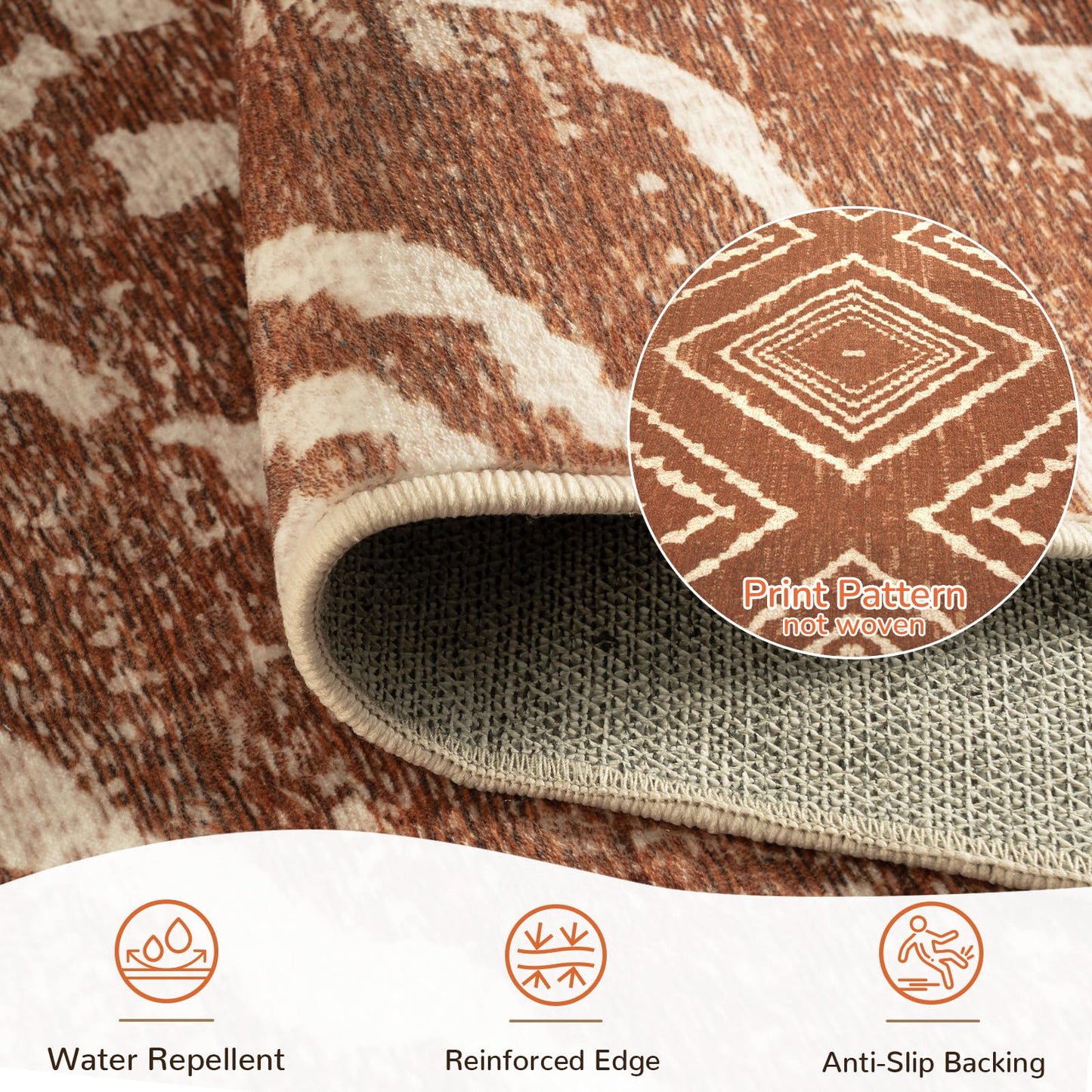 BESTSWEETIE Area Rug 9x12 Machine Washable Non-Slip Low Pile Print Pattern Western Tribal Series Yellowbrown/Cream for Living Room Bedroom Entryway