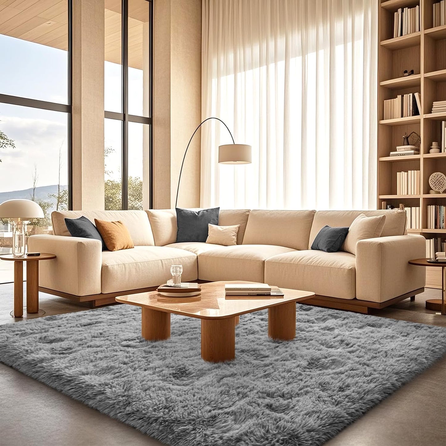 Grey Rugs for Bedroom 5x7 ft - Ultra Soft Faux Fur Area Rug - Plush Non-Slip Shaggy Carpet for Living Room, Cozy Fluffy Rug for Kids Boys Girls Dorm Nursery Room, High Pile Floor Carpet