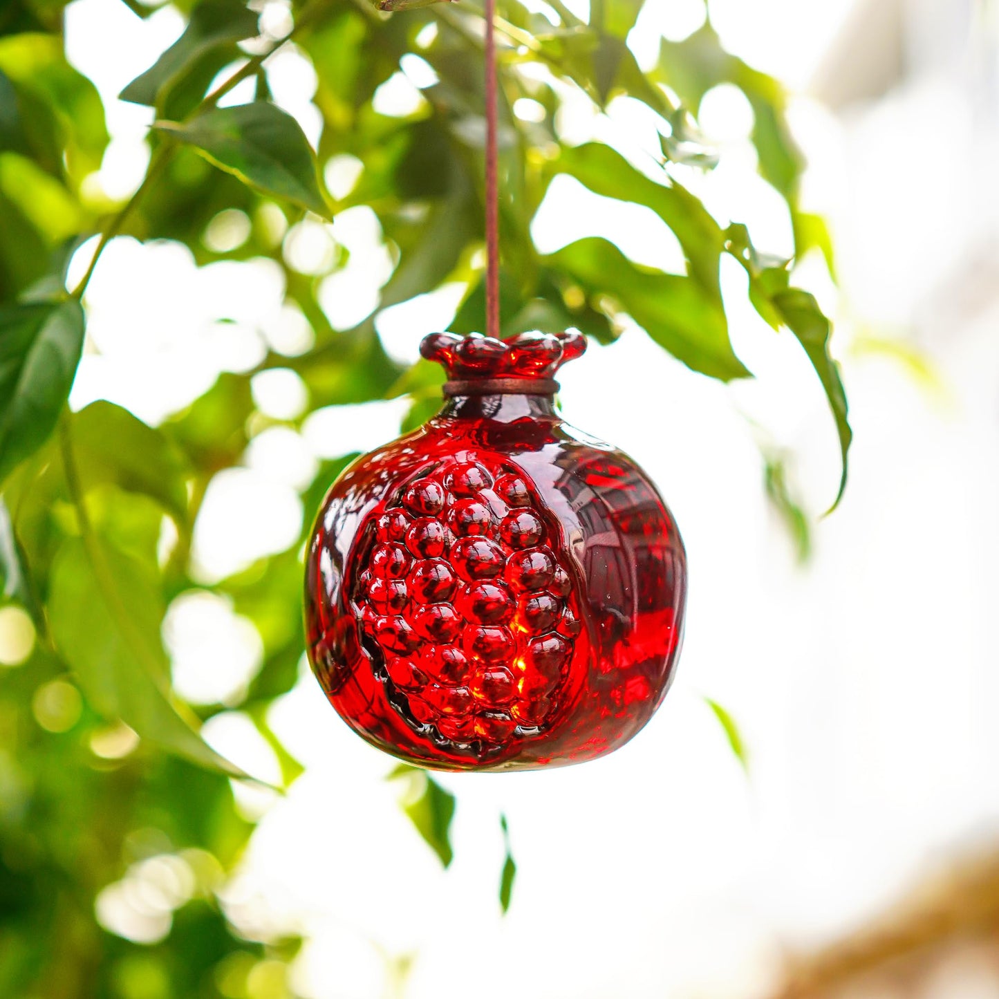 KRISININE Crystal Pomegranate Figurine Glass Pomegranate Artificial Fruit Paperweight for Home Office Tabletop Decor