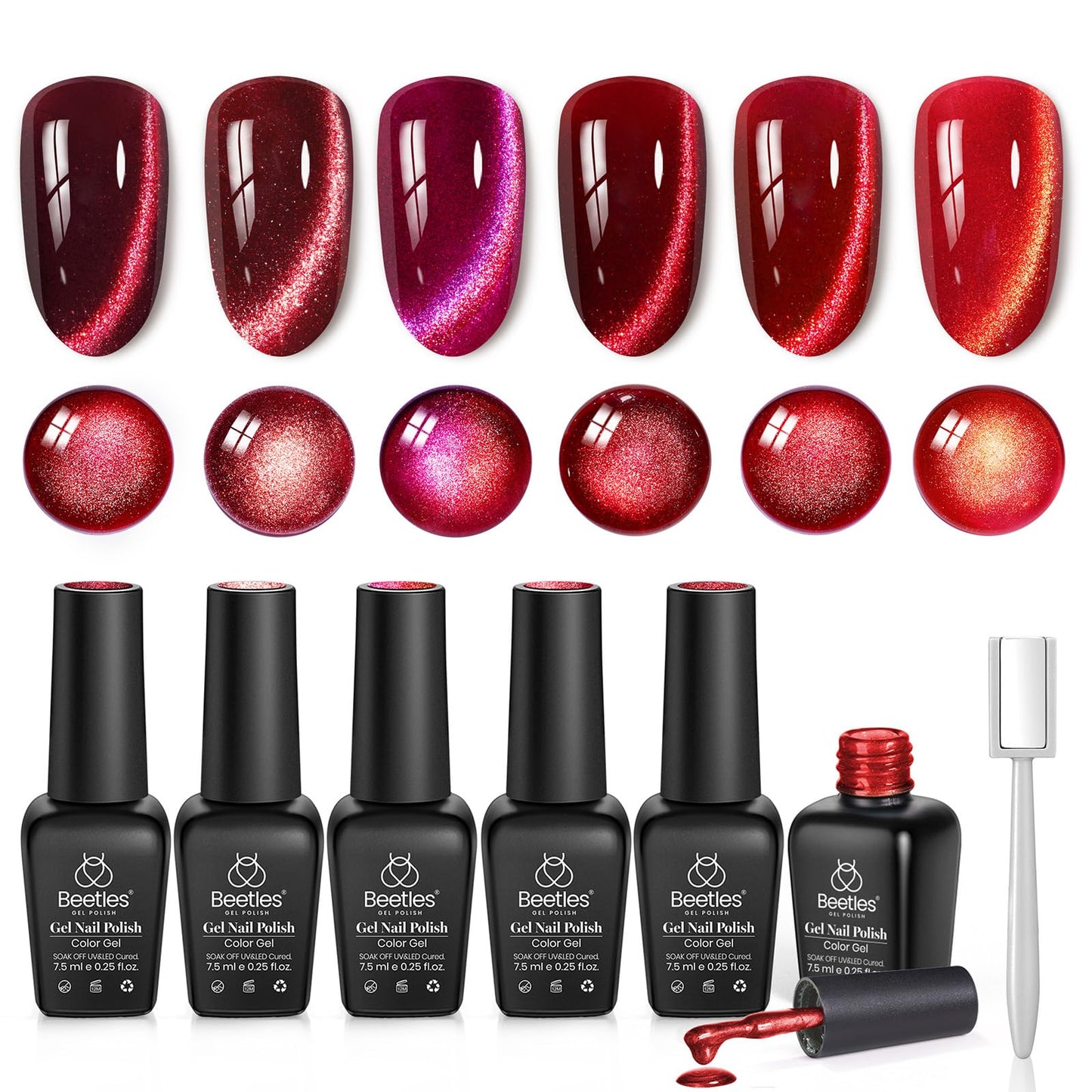 Beetles Halloween Gel Nail Polish Set – Wicked Mystic 8 Colors Gel Polish Kit, Gold Silver Black Green Blue Cat Eye Purple Red Glitter with Nail Art Accessories UV LED Soak Off Manicure Gift for Women