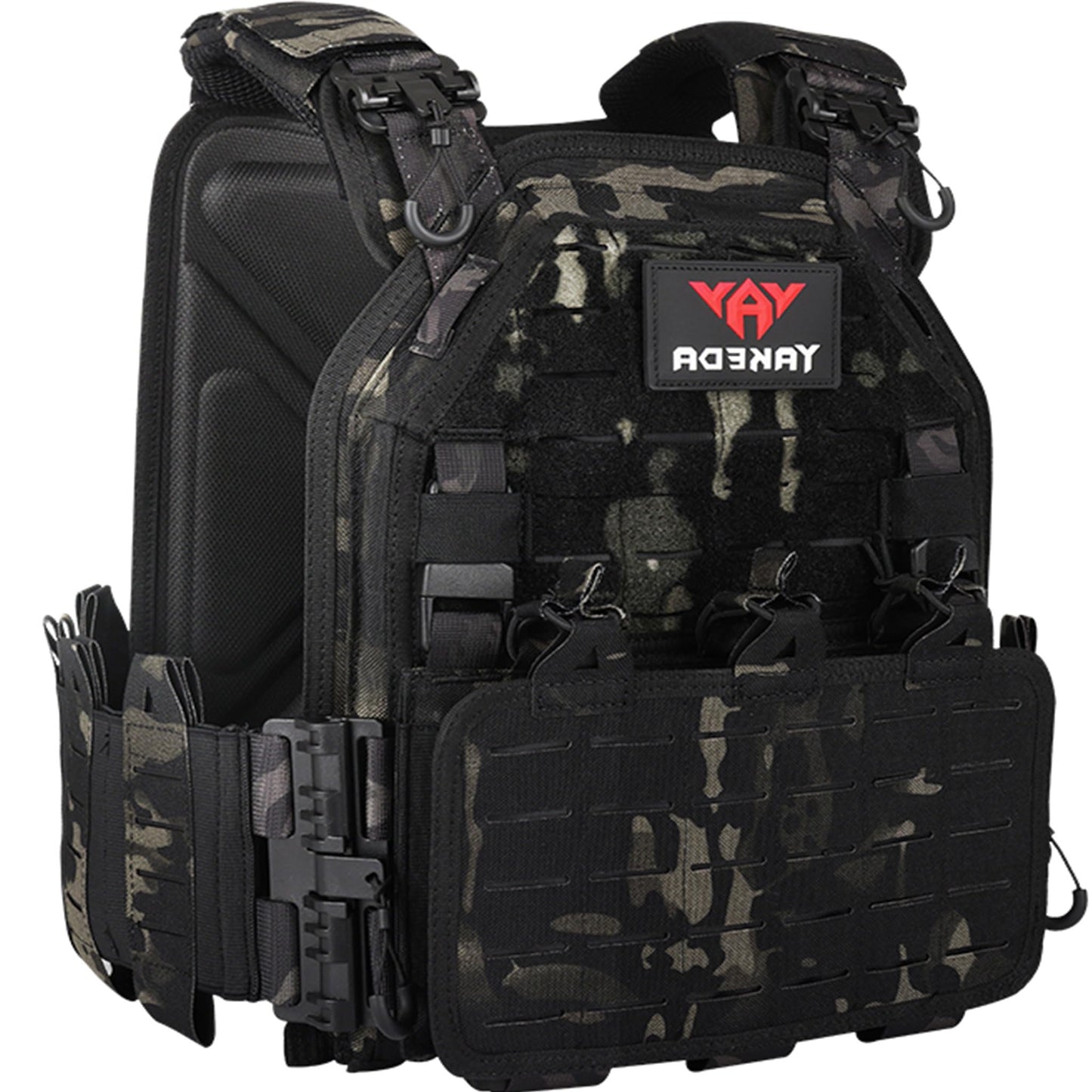 YAKEDA Tactical Vest for Men 1000D Nylon Quick Release Laser-Cutting Modular Vest Lightweight Vest (Black CP)