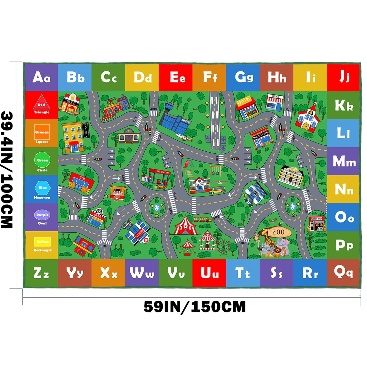 Mishareal Kids Play Mat, Soft Car Track Rug Educational Playmat Nursery Rugs Children Play Area Rug City Road Traffic Playroom Bedroom,4'11" x 3'3"