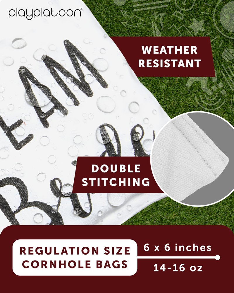 Play Platoon Weather Resistant Cornhole Bags - Set of 8 Regulation Corn Hole Bean Bags - Team Bride & Team Groom Wedding Theme - Durable Duck Cloth Corn Hole Bag for Tossing Game, Includes Tote Bag