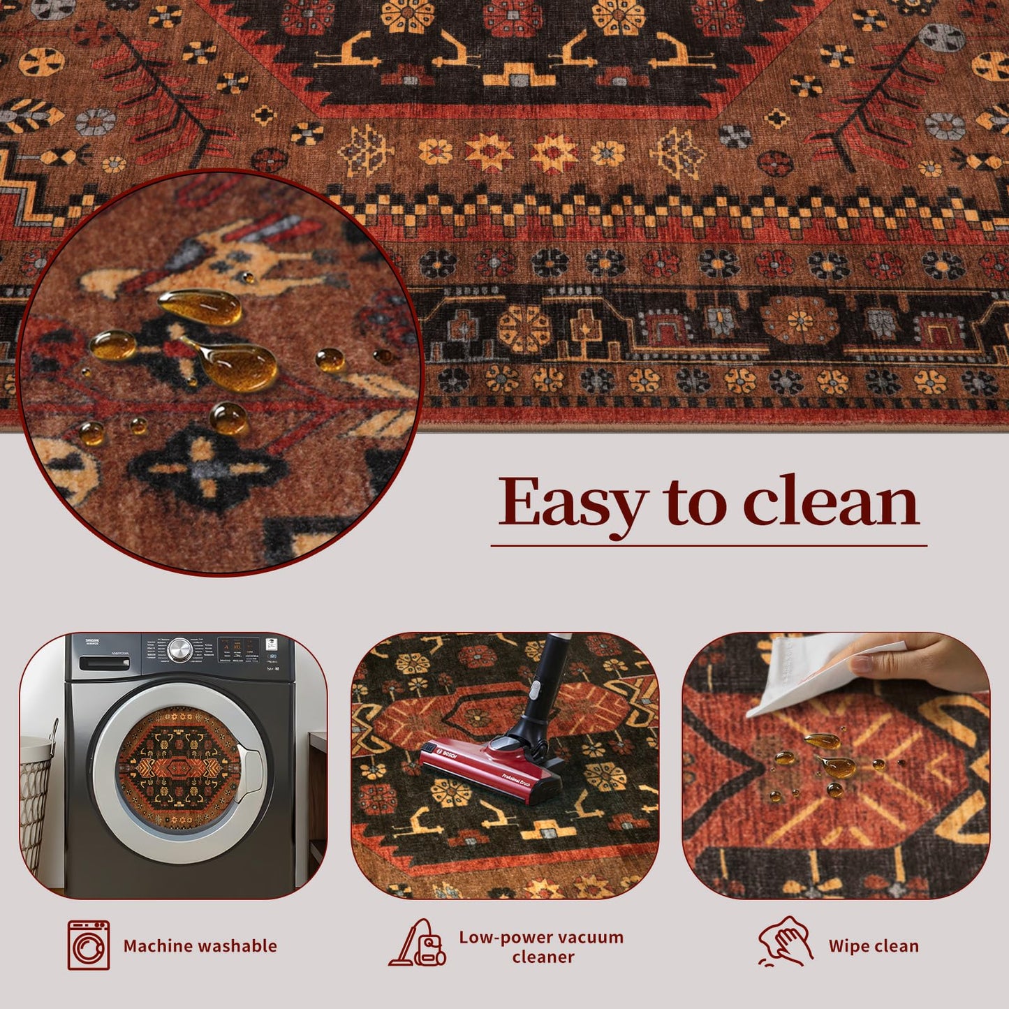 Ciicool 8ft Round Area Rug for Living Room, Soft Circle Carpet Washable Rugs Non Slip with Rubber Backing, Oriental Large Mat for Bedroom Kitchen Nursery Dining Room