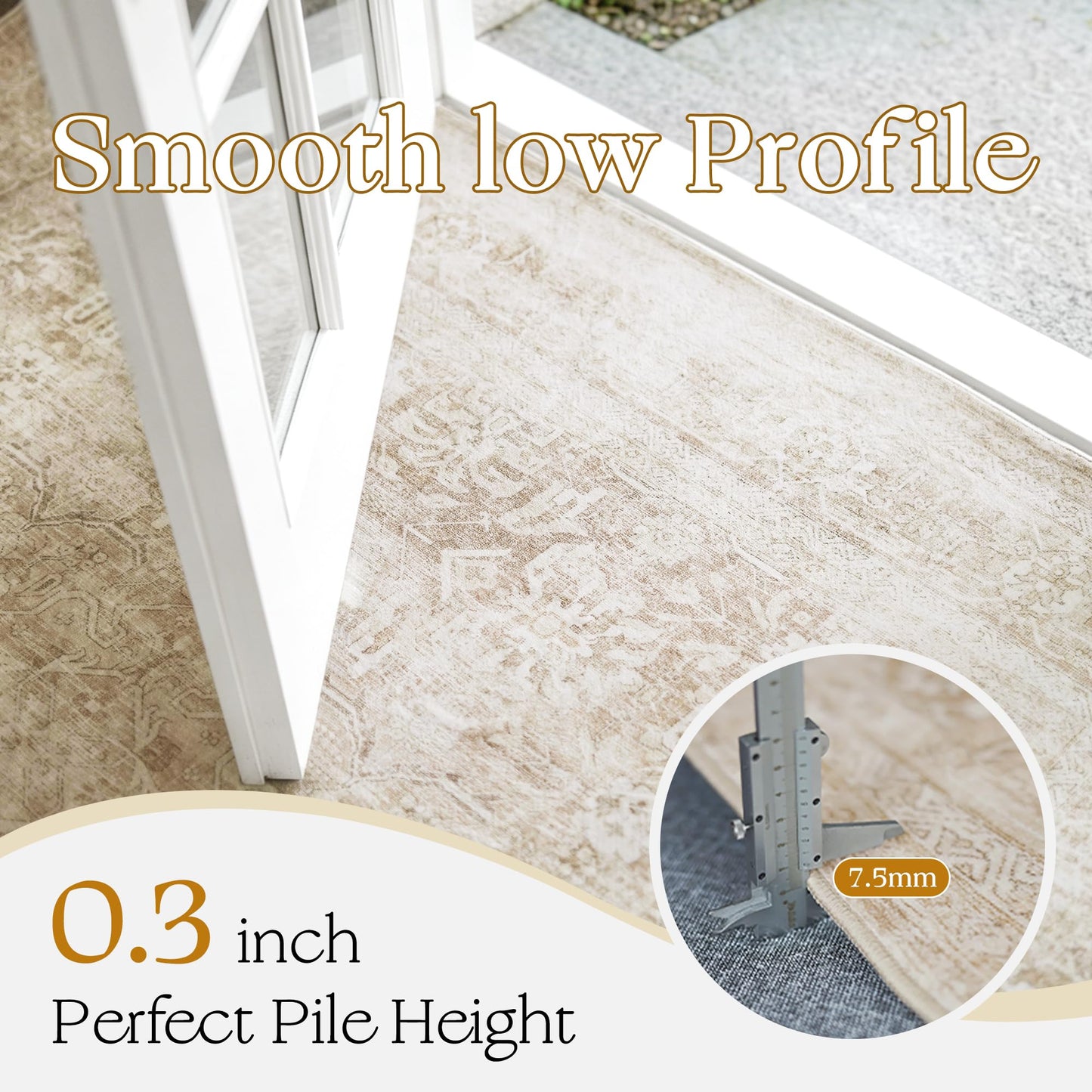 Beauoop 2x6 Hallway Runner Rug Beige Washable Vintage Distressed Neutral Retro Carpet Non Slip Soft Cream Low Pile Indoor Rug for Entryway Kitchen Bedroom Bathroom Laundry Bedside Entrance Living Room