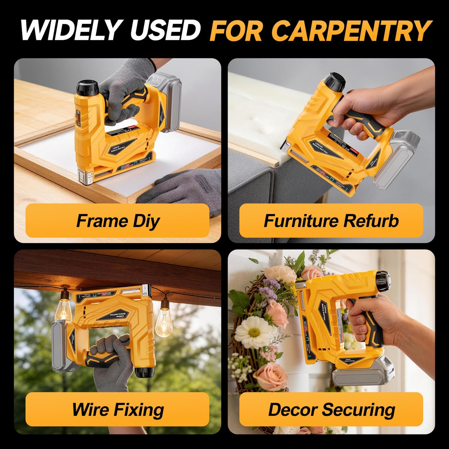 Cordless Nail Gun for Dewalt 20V Battery (No Battery), 2-IN-1 Electric 18GA Brad Nailer & T50 Crown Stapler, Battery Powered Staple Gun with 1000 Staples and 1000 Nails for Woodworking & Family DIY