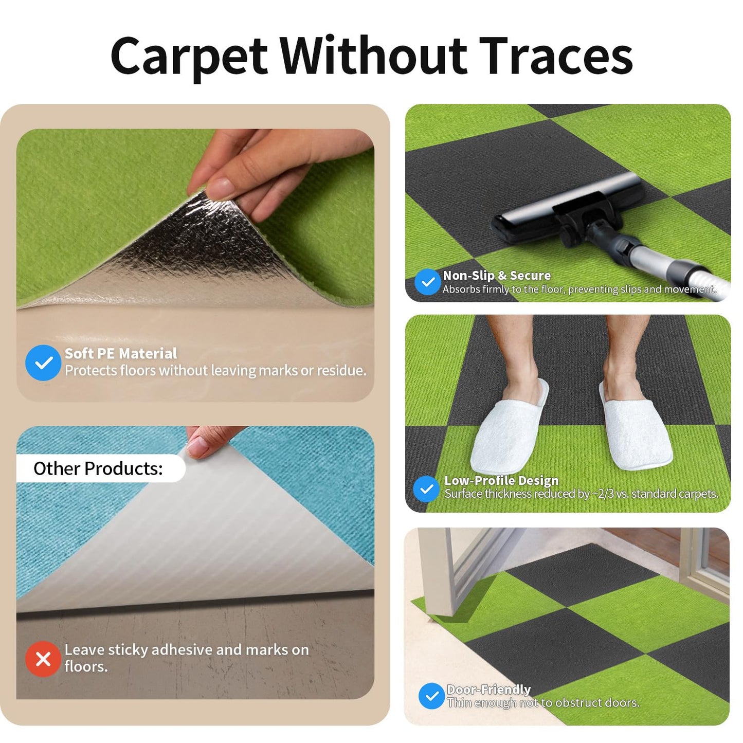 AKIVIDA Carpet Tiles Peel and Stick 24”x 24” Carpet Squares 12Pcs Non-Slip Self Adhesive Floor Tile DIY Reusable Waterproof Carpet for Gym Garage Tiles Green