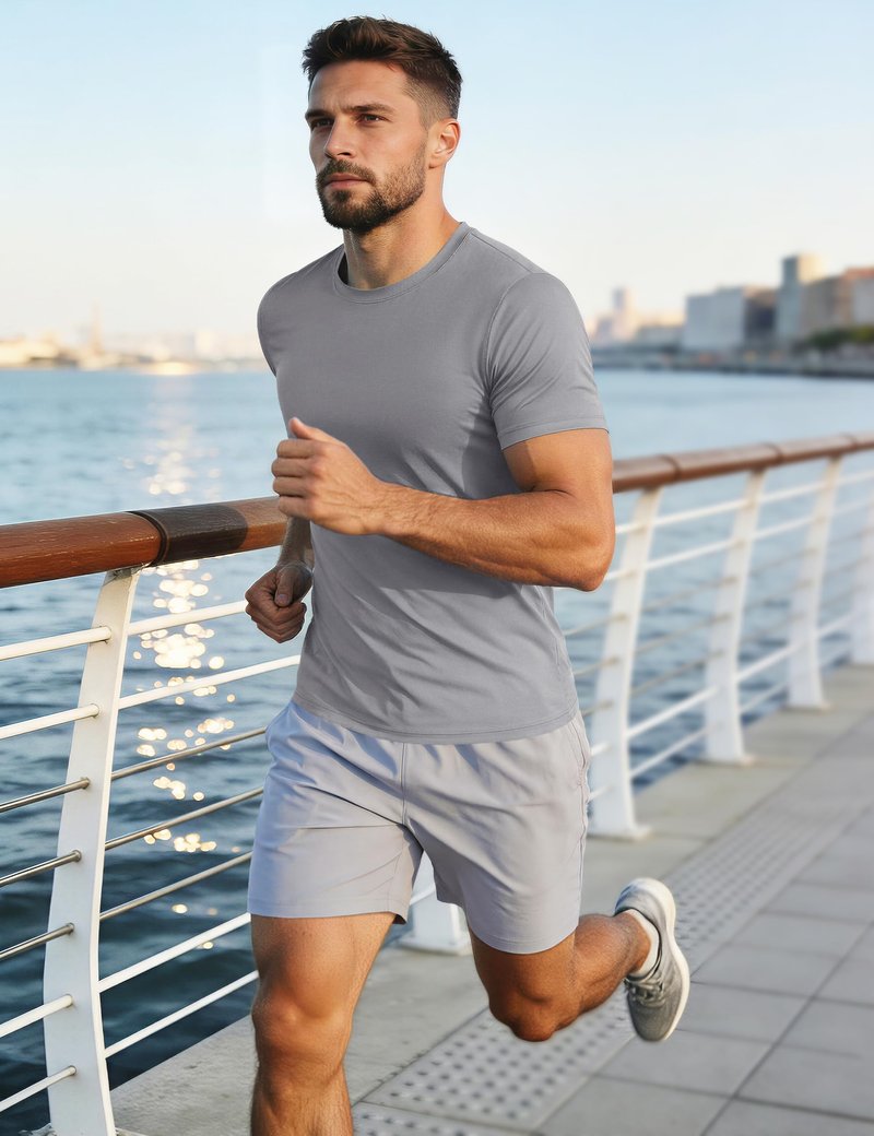 Running Shirt Men Rash Guards Shirts Dry Fit Fitness Shirts Top Tee Short Sleeve Active Shirts Gym Tshirts Workout T-Shirts Light Grey