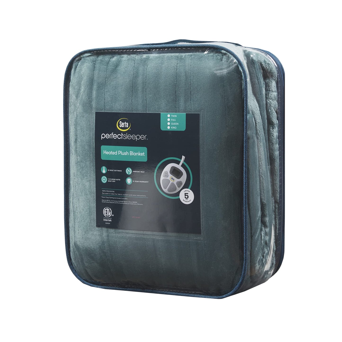 Serta Luxuriously Soft Plush Electric Blanket Fast Heating Cozy Cover, Safety Auto Shut Off Timer, Low EMF, Multi Heat Setting, ETL Certified, Machine Washable, Grey King (92 in x 100 in)
