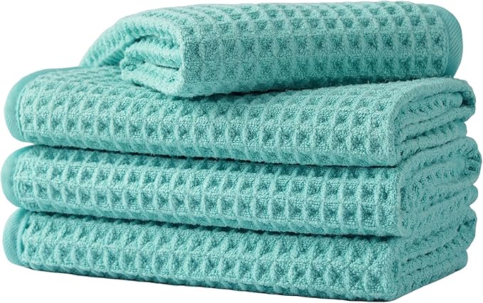 Microfiber Waffle Face Towels, 4 Pieces, Fast Drying, Lint Free 430 GSM