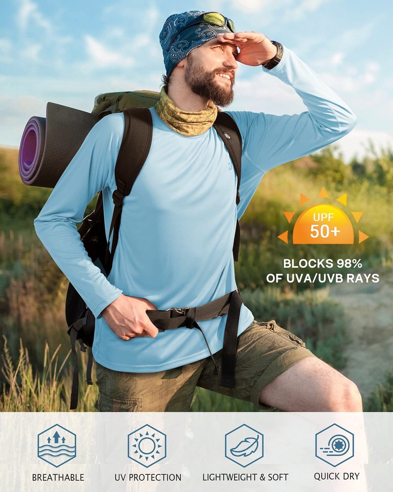 Roadbox Mens UPF 50+ UV Sun Protection Shirts Outdoor Long Sleeve SPF Diving Rash Guard for Fishing Hiking Swimming