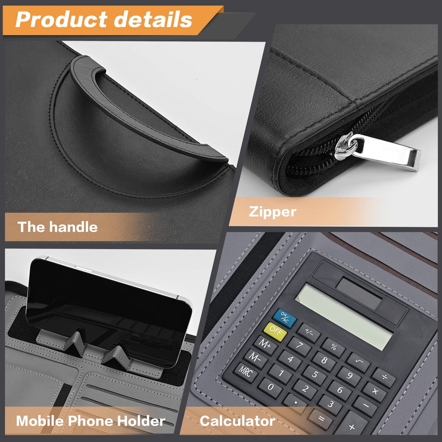 UBAFNOM Padfolio Portfolio Binder – Vegan Leather Business Portfolio Organizer with Calculator – Zippered Portfolio Padfolio for Women & Men