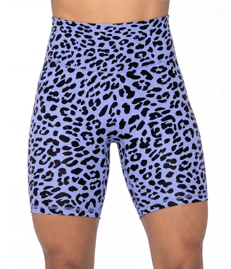 Sunzel 8" Waist Biker Shorts for Women No Front Seam Soft Yoga Workout Gym Bike Shorts Tummy Control Squat Proof Leopard Periwinkle X-Large