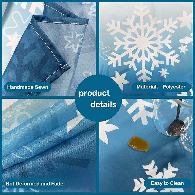 Snowflake Tablecloth 54"x108" Rectangle Blue White Snowflakes Fabric Dining Table Cover for Christmas Holiday Winter Wonderland Frozen Farmhouse Outdoor Picnic Camping Party Table Decor Supplies