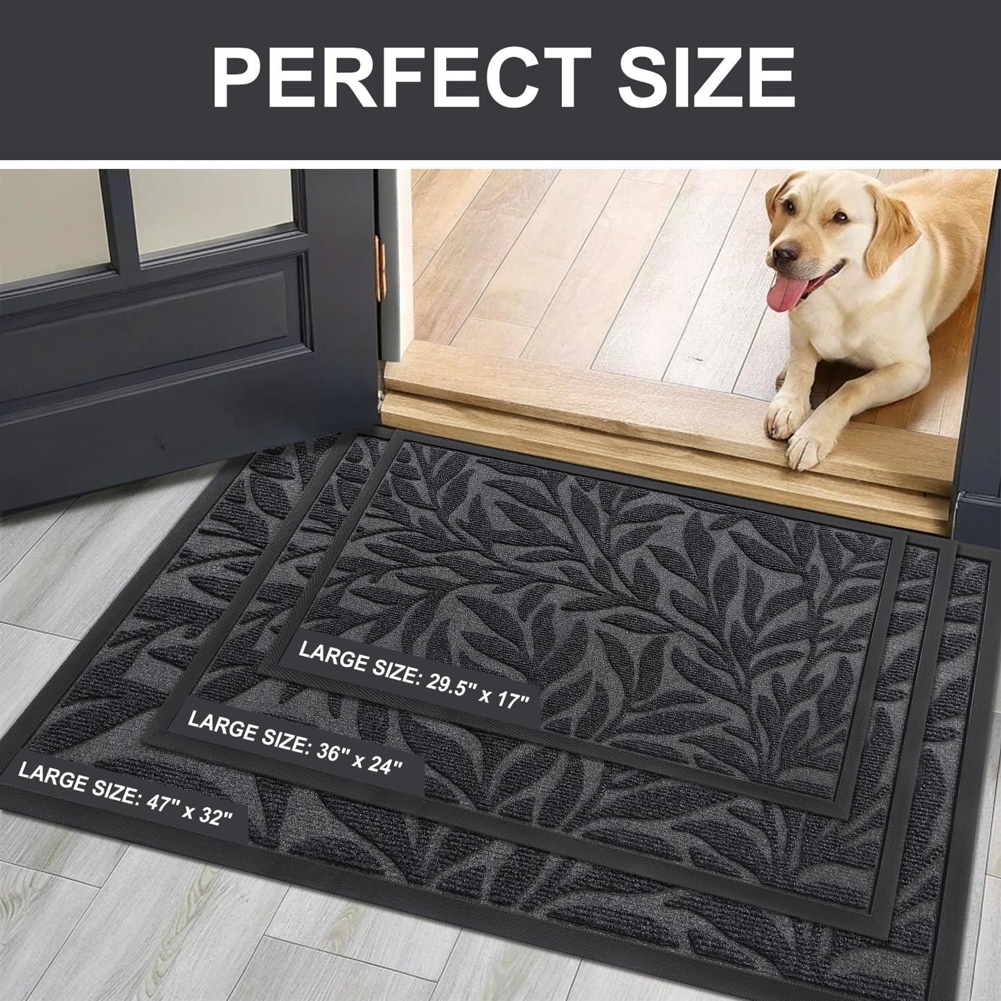 Smiry Front Door Mat Indoor Outdoor Entrance, Heavy Duty Natural Rubber, Trap Dirt and Moisture, Non-Slip Doormats, Low Profile, Easy Clean Patio Porch Entryway Mat, 29.5x17, Grey