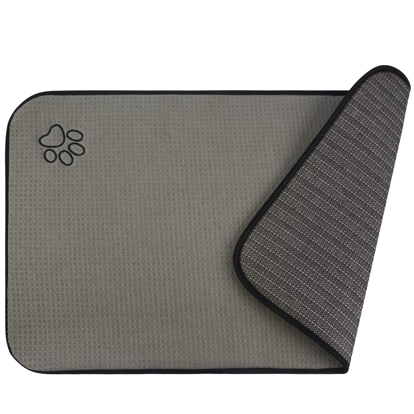 SINLAND Microfiber Pet Bowl Mat Dog Cats Feeding Mats for Food and Water Dish Drying Mat with Anti-Skid Backing 14.2Inch x 24Inch Grey