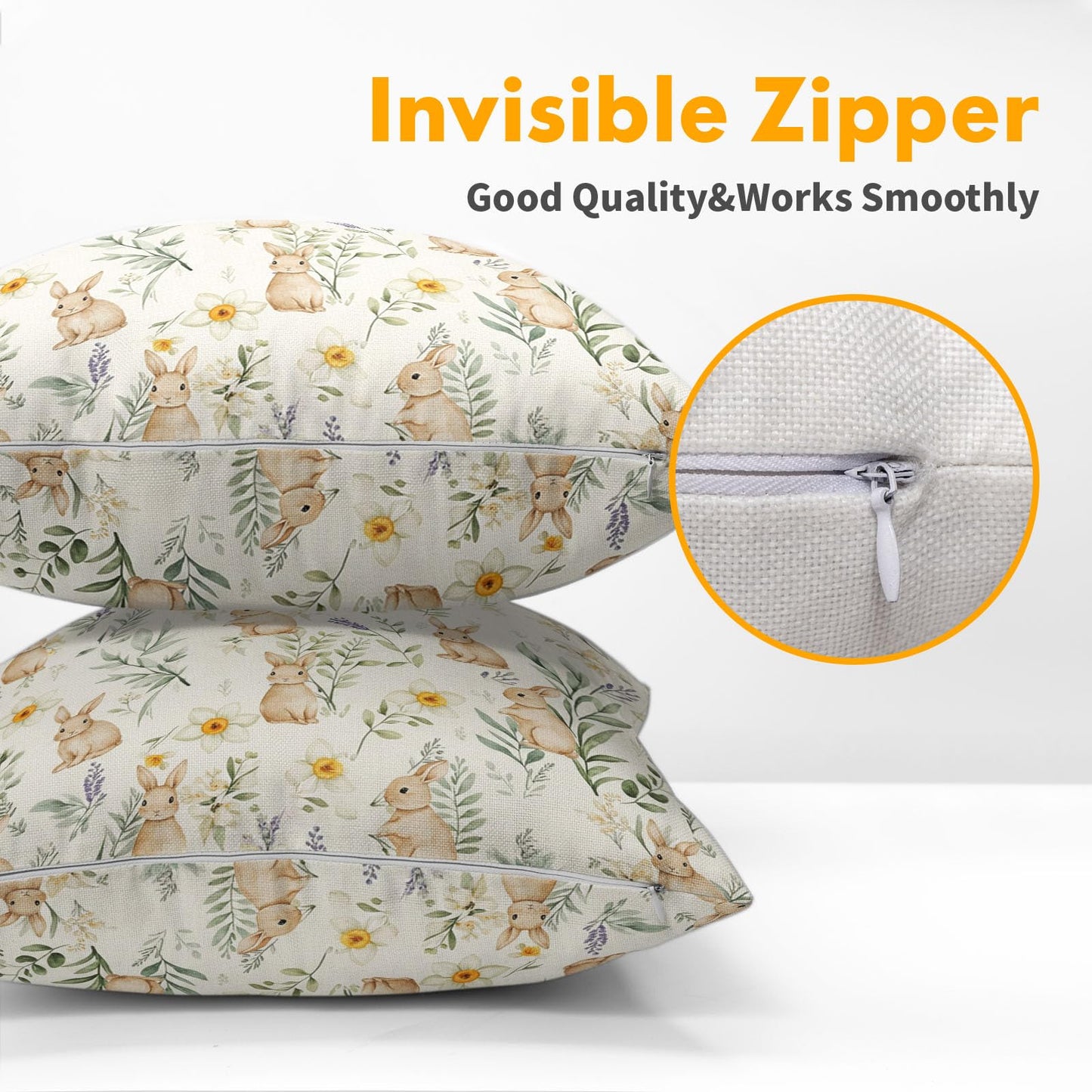 Kawani Easter Spring Pillow Covers 18X18 Inch Bunny Floral Botanical Green Leaf Rabbit Decorative Pillow Cases Set of 2 Holiday Farmhouse Throw Pillows for Sofa Couch Outdoor