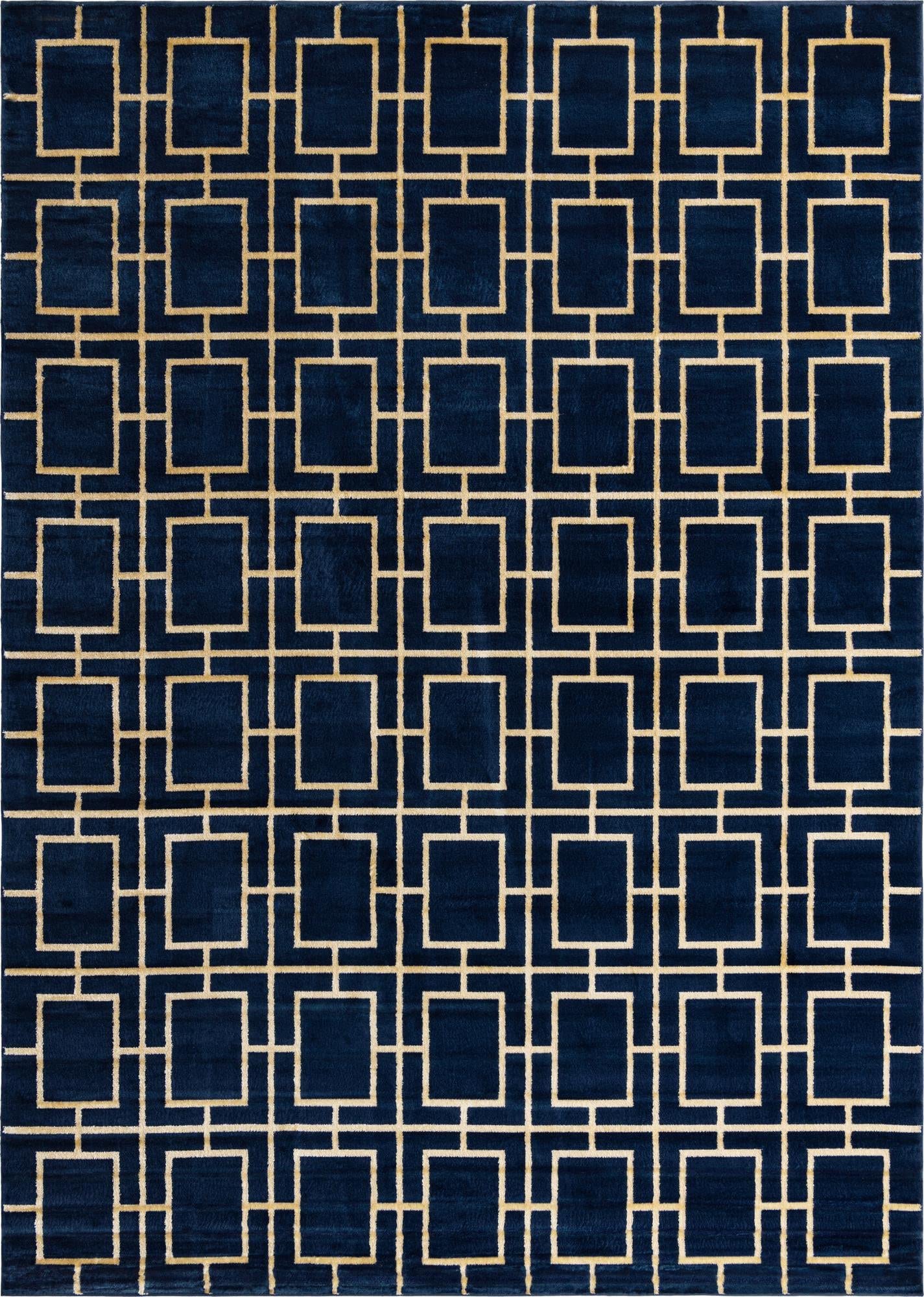 Unique Loom Glam Collection Area Rug - Deco (10'x 14' 1" Rectangle, Navy Blue Gold/ Gold)
