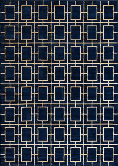 Unique Loom Glam Collection Area Rug - Deco (10'x 14' 1" Rectangle, Navy Blue Gold/ Gold)