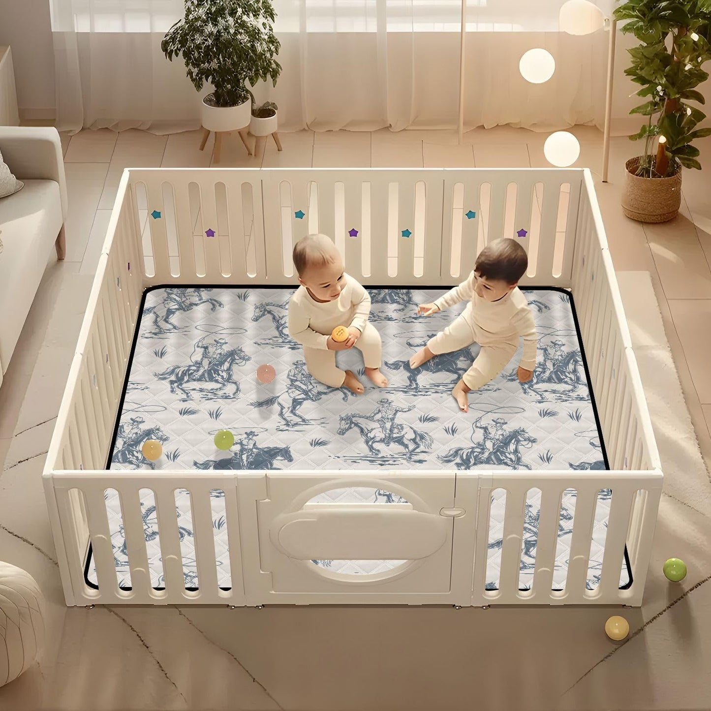 Selerdon Baby Play Mat Western Cowboy Horse Retro 50" X 50" Play Gym Crawling Mat Soft Non-Slip Portable Picnic Floor Mat for Infant, Babies, Toddler, Kids