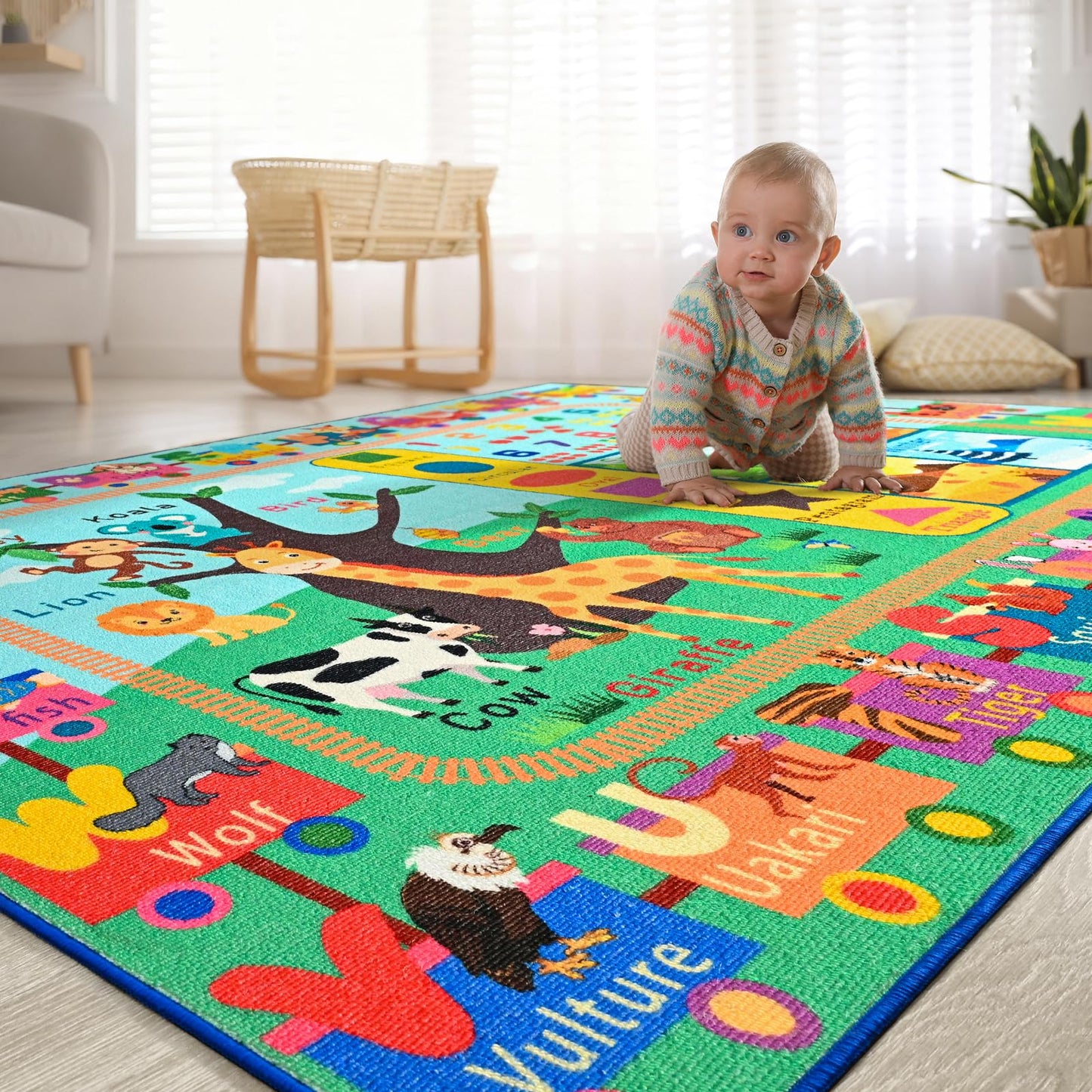 Zedrew Kids Rug for Playroom, 3x5 ABC Educational Carpet for Classroom, Fun Alphabet Area Rugs for Learn Numbers Season Animal Weather and Shapes Playmat for Girls Boys Room Nursery Decor