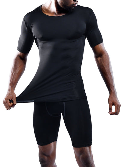 NELEUS Men's 3 Pack Athletic Compression Workout Short Sleeve Shirts,5011,Black,Grey,White,L,EUR XL