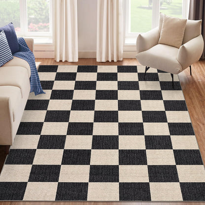 Garvee Modern Checkered Rug 5x7 Area Rugs for Living Room Washable Rugs Bedroom Rug Stain Resistant Non Slip Floor Cover for Dining Room Office Nursery Not Braided, Black