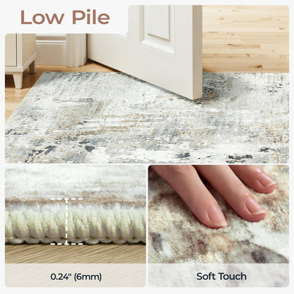 Carpelux 8x10 Area Rugs for Living Room, Abstract Neutral Large Washable Rug, Indoor Soft Non-Slip Floor Carpet for Bedroom Dining Room Home Decor, Brown/Grey