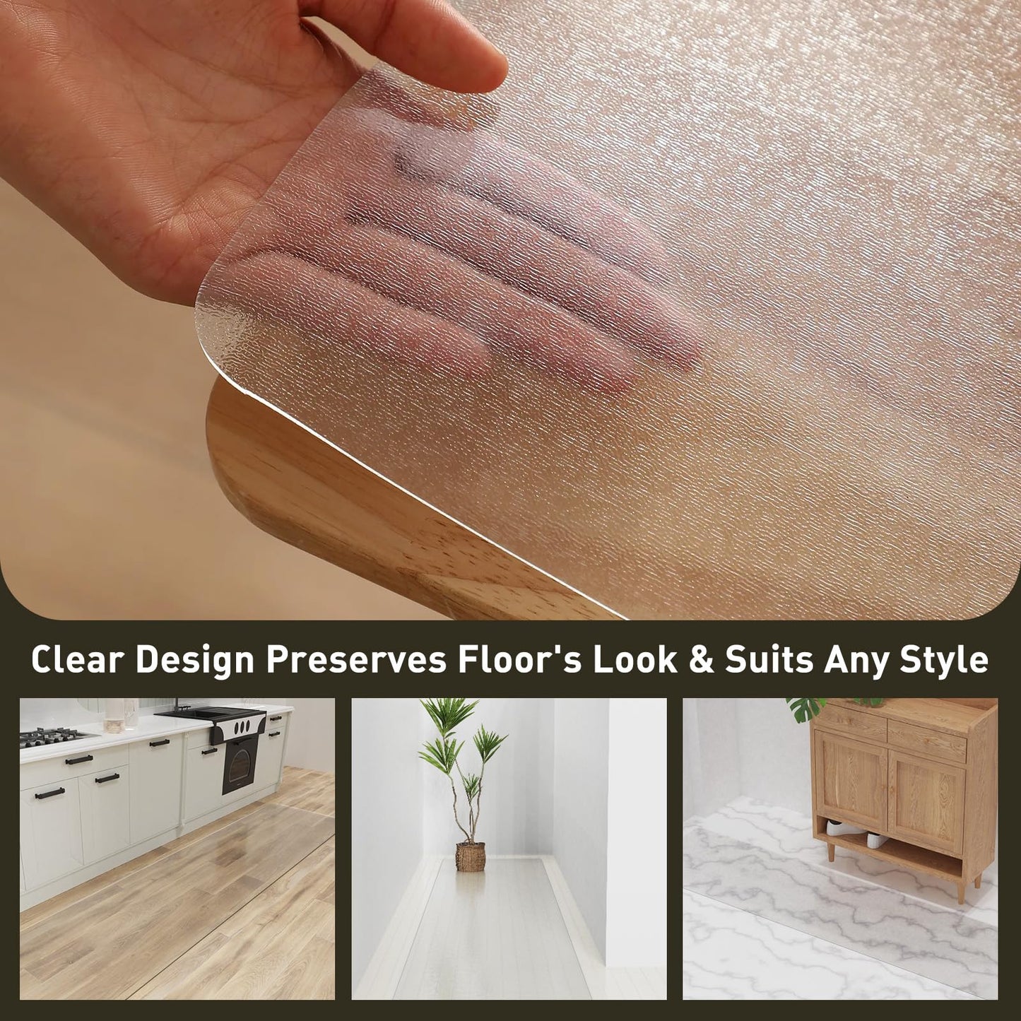 2'x10' Vinyl Runner Rug for Hallway, Clear Waterproof Kitchen Mat for Floor, Non-Slip Plastic Floor Mat for Entryway, Easy Clean Durable Area Mat for Bedroom, Laundry Room