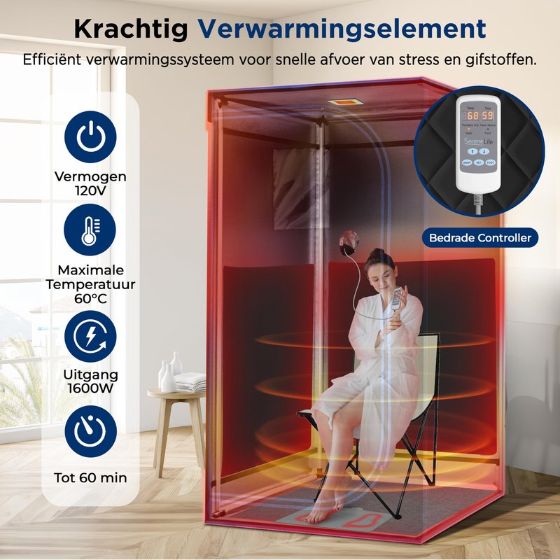 SereneLife Portable Sauna Box for Home, Infrared Sauna Tent with Heated Foot Pad and Folding Chair, Remote Control In-Home Spa, 35" x 71" - inch (Black)