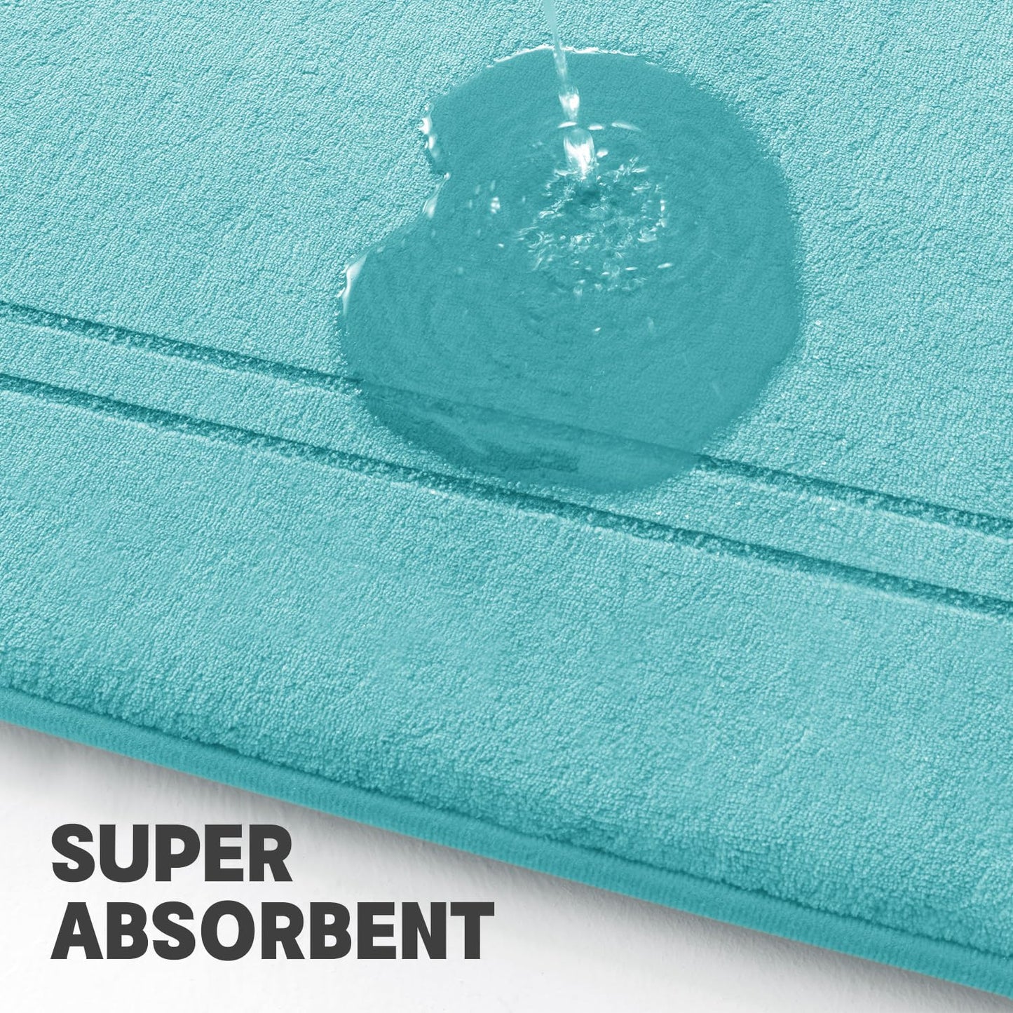 YIHOUSE Memory Foam Bath Mat Set, Bathroom Rugs Sets 3 Pieces, Non Slip Bath Mats for Bathroom, Super Soft and Water Absorbent Bath Rug Sets, Machine Washable U Shape Toilet Mats Set,Teal